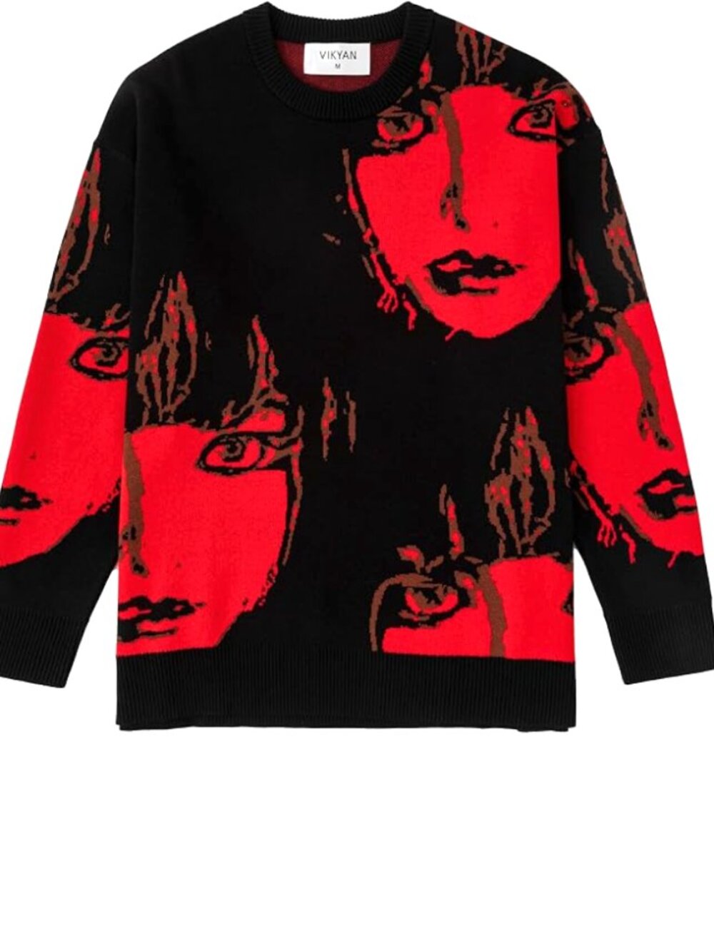 VIKYAN UNISEX Anime Face Graphic Sweater Artsy Grunge  Hip Hop
